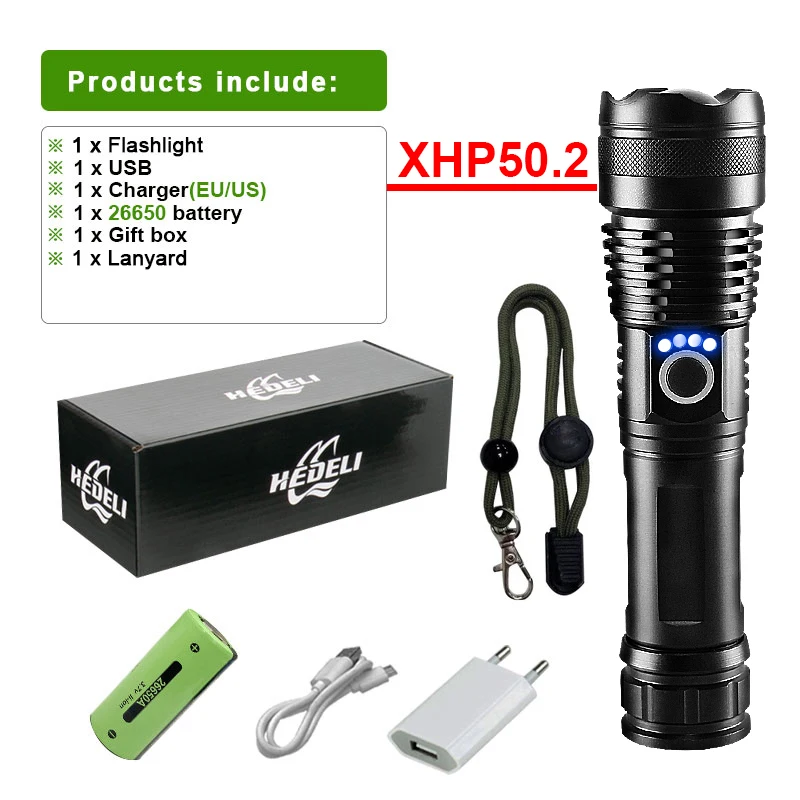 XHP190 Powerful Flashlight 26650 Super High Power Rechargeable Led Flashlights XHP90.2 Tactical Torch Waterproof Camping Lantern high powered flashlights Flashlights