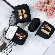 Мягкий силиконовый чехол для AirPods 2, 1, с золотыми буквами алфавита Мягкий силиконовый чехол для AirPods 2, 1, с золотыми буквами алфавита