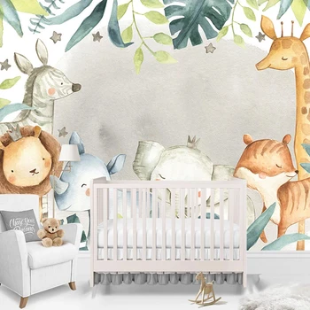

Custom 3D Photo Wallpaper Elephant Giraffe Lion Animal World Children Room Bedroom Wall Mural Wallpaper For Kids Papel De Parede
