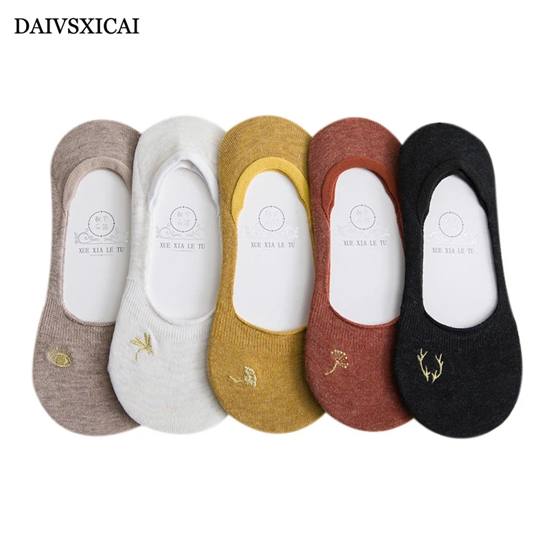 3 пара/лот = 6 шт. летние женские носки с вышивкой рога модные повседневные незаметные женские носки