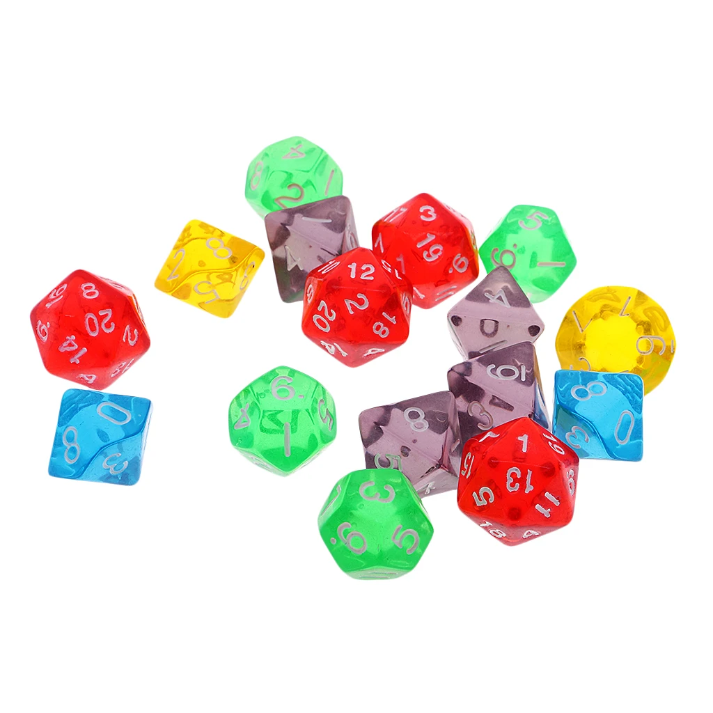 Set of 15/16/18/21 Pcs Acrylic 4/8-20 Sided Dice RPG Game Digital Dice D4/8-D20 with Bag for Pub Club Family Party Games Supply