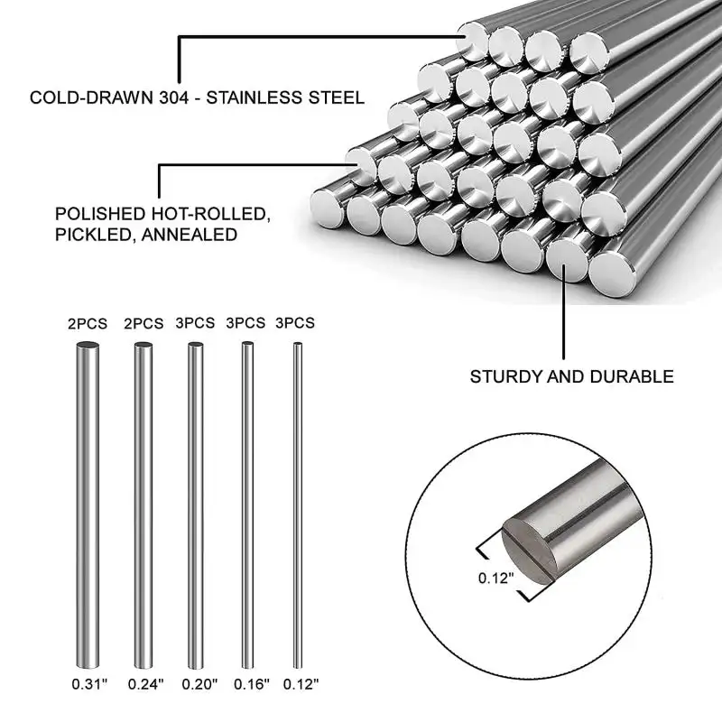 1/5Pc Stainles Steel Solid Round Rod Lathe Bar Stock Assorted for DIY Craft Tool Diameter 2mm 2.5mm 3mm 4mm 5mm 6mm 8mm 10mm14mm - Image 2