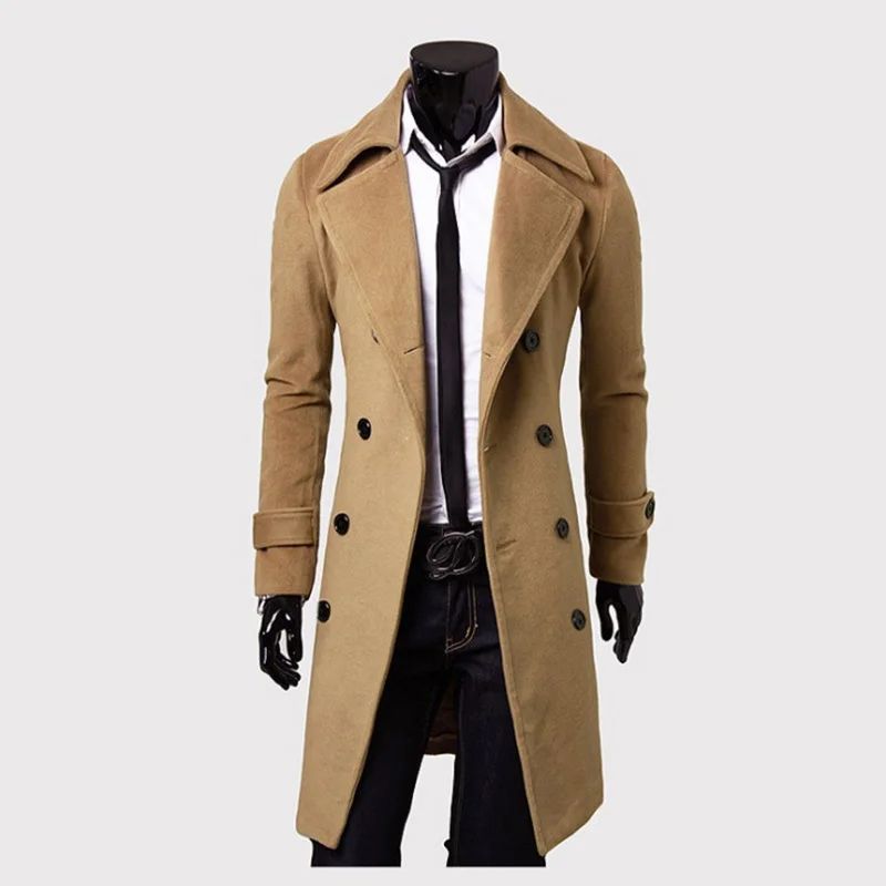 

Winter Jackets and Coats Casual Solid Double Breasted Slim Male Long Trench Coats England Style Gentleman Overcoat Mens Clothes