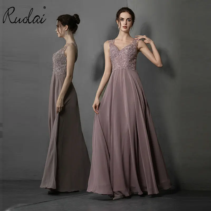 

Elegant V-Neck Sleeveless A-Line Evening Dress Long 2019 Illusion Back Applique Formal Dresses Party Gown robe de soiree