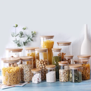 

High Borosilicate Bamboo Food Glass Jar Kitchen Miscellaneous Grain Storage Box Food Container Sealing