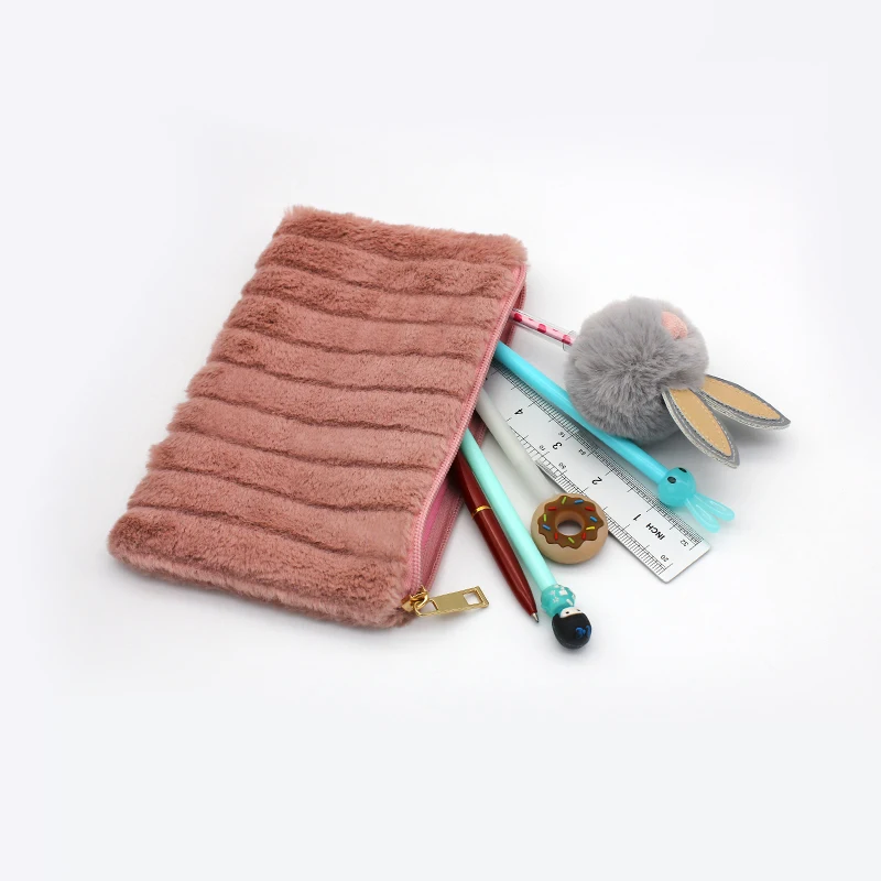 XZP розовый мех косметичка большая емкость сумка для хранения Путешествия многофункциональный девочка плюшевый карандаш для макияжа сумка меховой Декор коробка на молнии
