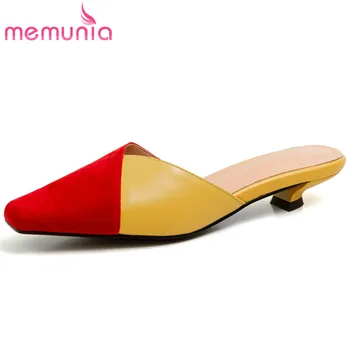 

MEMUNIA 2020 new arrival women slipper top quality genuine leather shoes mixed color square toe comfortable casual shoes ladies