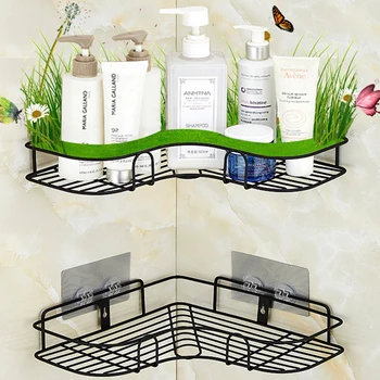 

Bathroom Accessories Punch Free Corner Bathroom Shelf Bathroom Fixtures Wrought Iron Storage Rack Kitchen Tripod Wall Shelf XNC