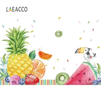 

Laeaco Watercolor Pineapple Strawberry Fruit Happy Baby's Birthday Party Customized Poster Photo Background Photography Backdrop