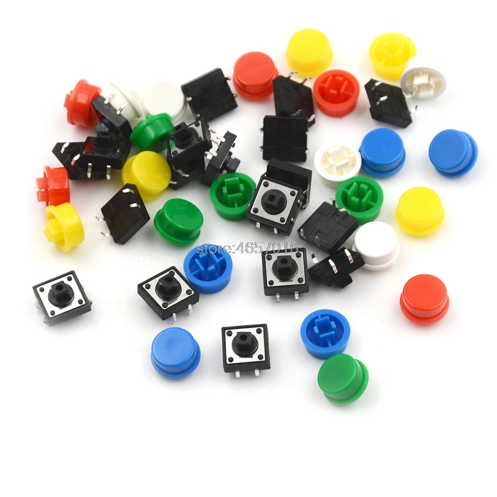 20PCS/set Tactile Push Button Switch Momentary 12*12*7.3MM Micro switch button + (20PCS 5 colors Tact Cap) | Обустройство дома
