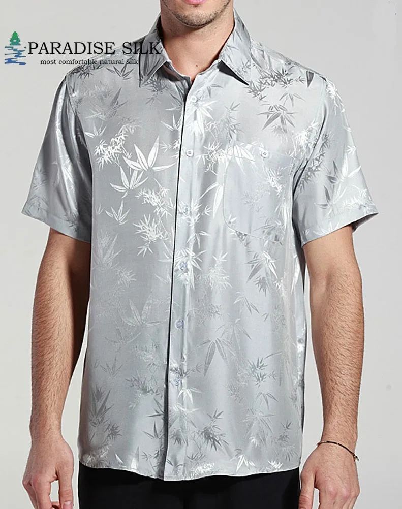 

Мужская рубашка с короткими рукавами, из бамбука, жаккарда, шармёза, 100% чистый шелк, деловая рубашка с короткими рукавами, размер L XL XXL XXXL