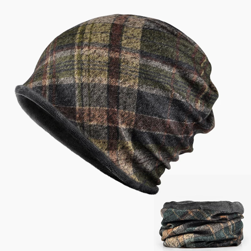 Зимние теплые шапки Skullies Beanies, женские шапки в клетку, мужские уличные Непродуваемые шапки, модная шапка двойного назначения, унисекс плюс бархатная шапка