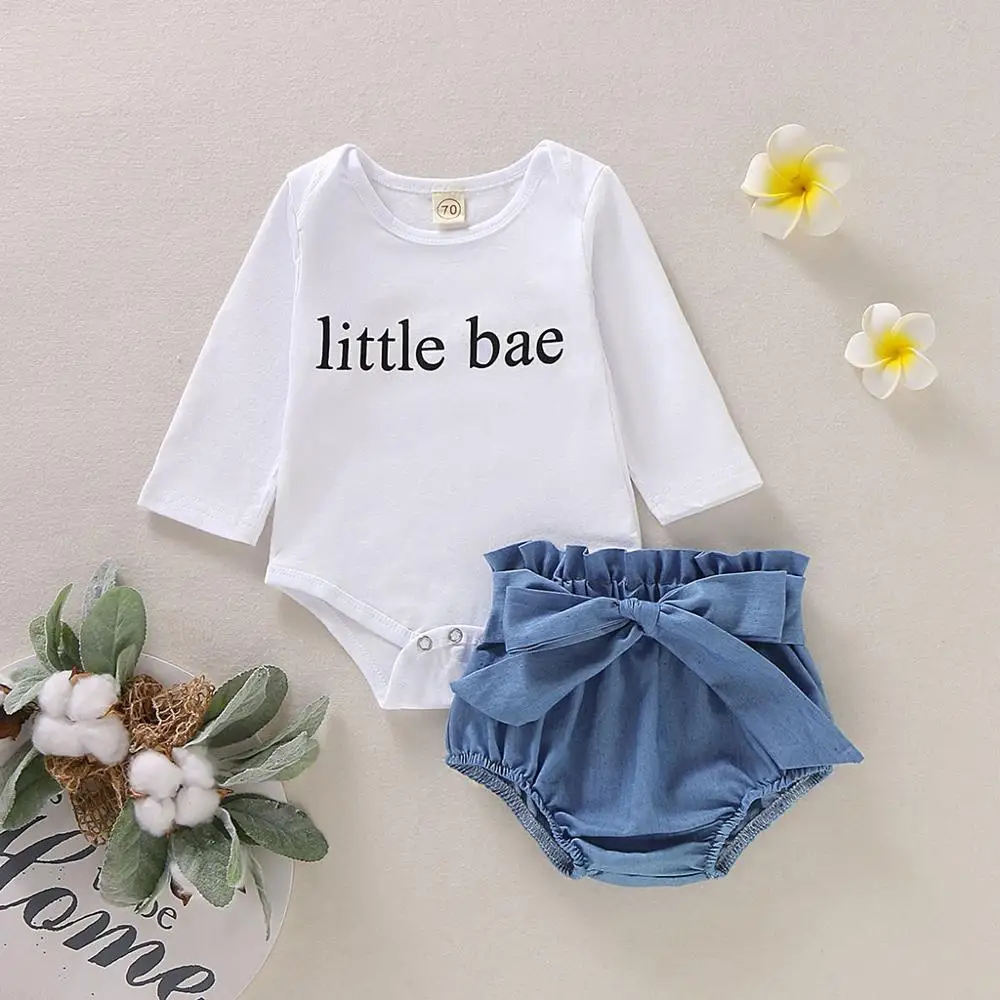 Одежда для новорожденных девочек из 2 предметов чистый белый хлопковый топ с