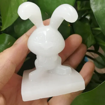 

Natural Stone White Marble Lucky Rabbit Crystal Craft Carved Figurine Chakra Bead Healing Reiki Feng Shui For Home Decor R