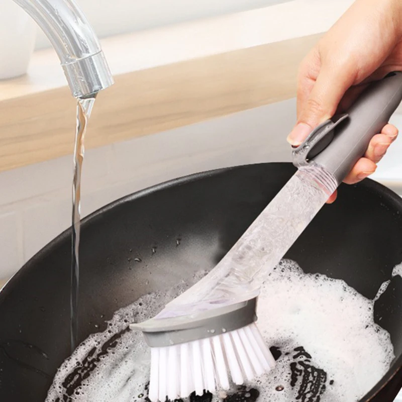Long Handle Pot Brush Dish Bowl Washing Cleaning Brush Soap Dispenser Kitchen Sink Scrubber Automatic Sponge Dishwasher Brush