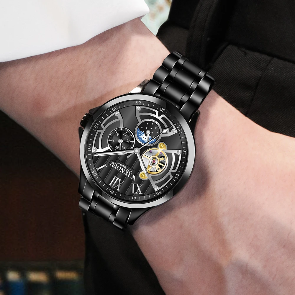 

WAKNOER Brand Luxury Watch Men Automatic Luminous Clock Male Time Tourbillon Waterproof Mechanical Men Watches relogio masculino