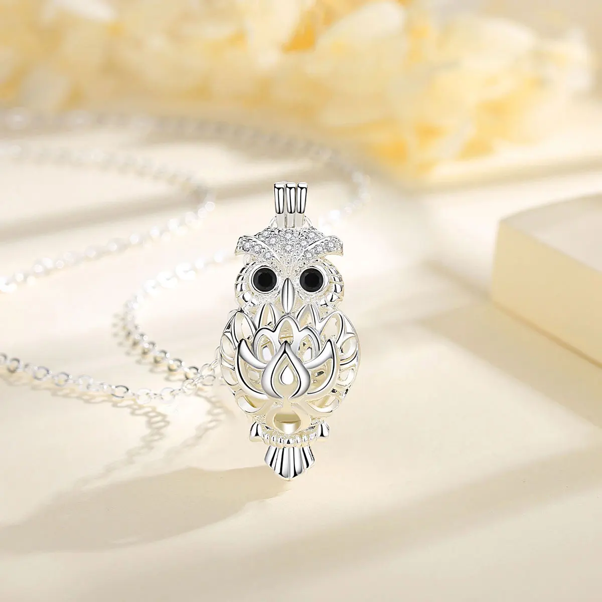 EUDORA Urn Cremation Pendant 14mm Owl Cage OPen Locket  Ash Holder Keepsake Capsule Necklace Hollow Ball DIY Jewelr k332n14 3