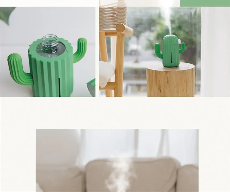 340ML USB Ultrasonic Air Humidifier Cactus Timing Aromatherapy Oil Diffuser Essential Mist Maker Fogger Mini Aroma Atomizer