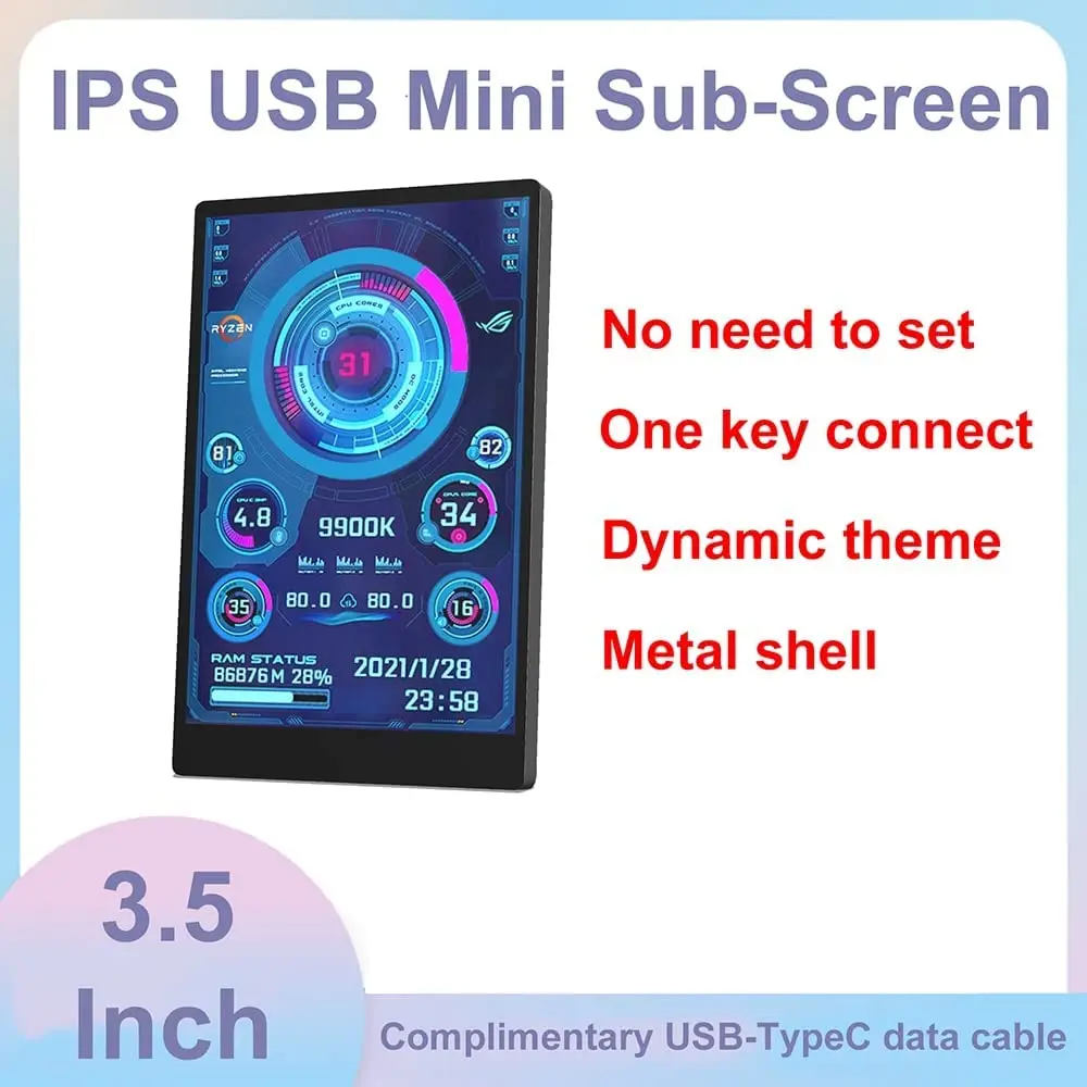 3.5 ġ IPS USB ̴ ũ AIDA64 PC CPU RAM HDD   ǻ µ ÷ Type-C Sub Screen