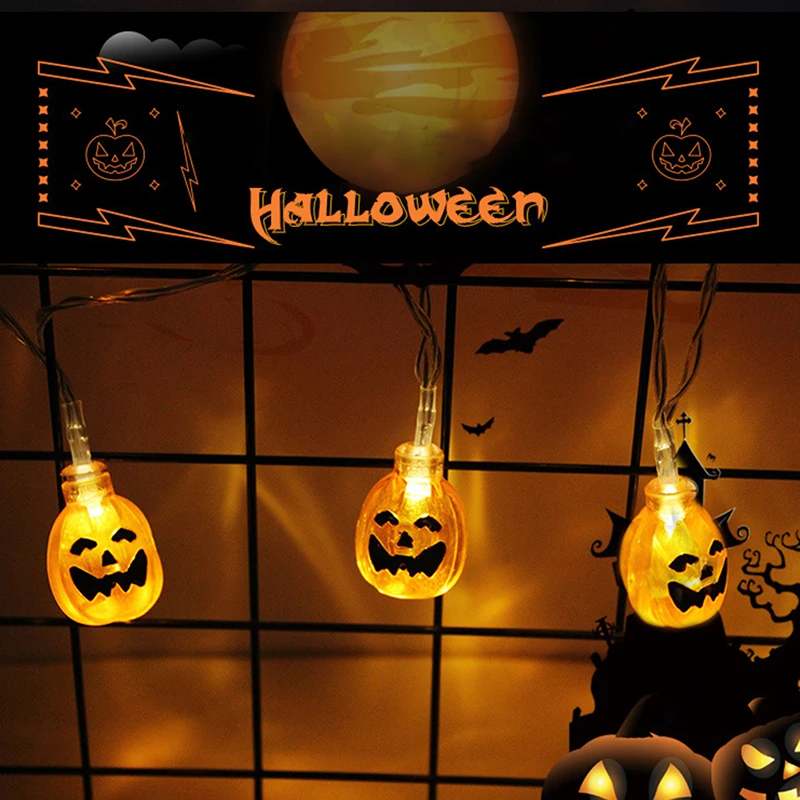 

10 LED Hanging Halloween Decor Pumpkins/Ghost/Skull LED String Lights Lanterns Lamp For DIY Home Outdoor Party Supplies