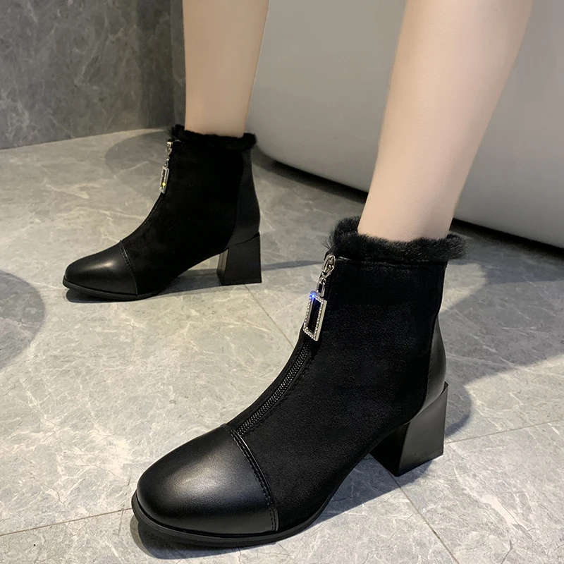 Skup Damskie buty na wysokim obcasie sukienka kostki Martin buty damskie buty platformy pompy zip zimowe ciepłe śnieg botas buty kobieta zapatos mujer G577