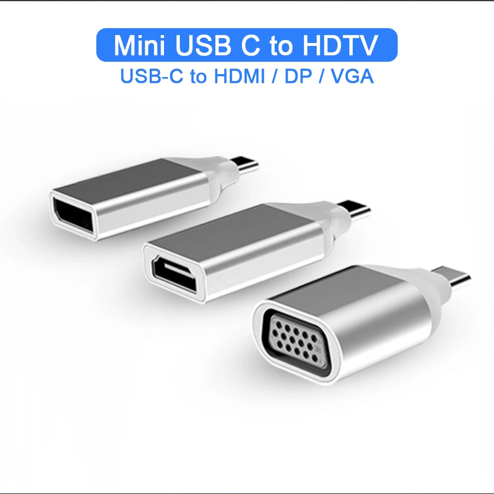

Mini USB Type C to HDMI/DP/VGA 4K Adaptor Converter Aluminum Shell Super Portable
