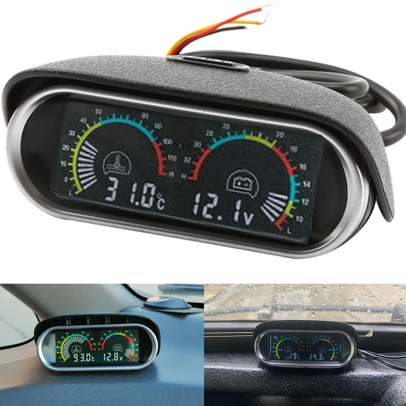 

12V LCD Car Motorcycle Universal 2 in 1 LCD Electronic Horizontal Water Temperature Gauge Motor Temp Sensor Volt Meter