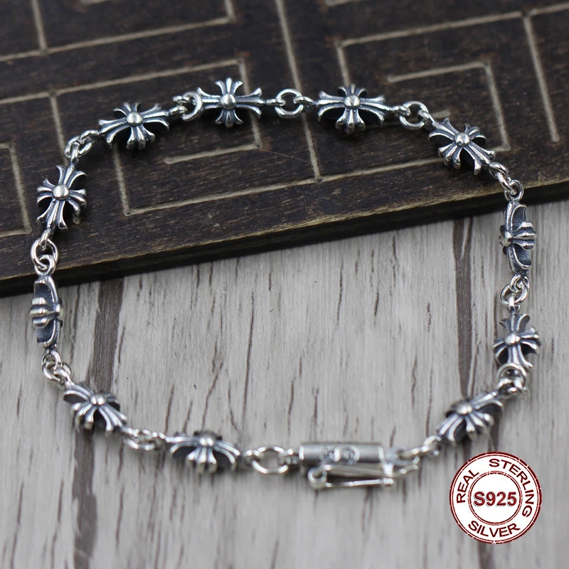 S925 мужской браслет из стерлингового серебра индивидуальный тренд крестообразной формы в стиле панк ретро классический отправить подарок на любовь