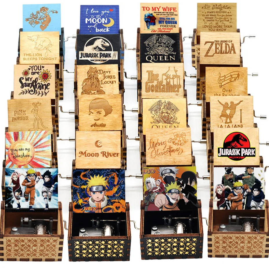 Naruto Wood Music Box Jurassic Park You Are My Sun Crafts Valentine Day Queen Musical Movie Theme Melody Gift TO My Daughter