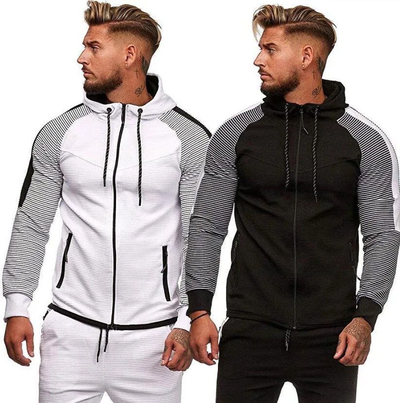 

Autumn Sweatshirt for Men Hoodie Patchwork Stripe Training Sportswear Sudadera Hombre Gym Jogging Hooded Tracksuit Top Plus Size