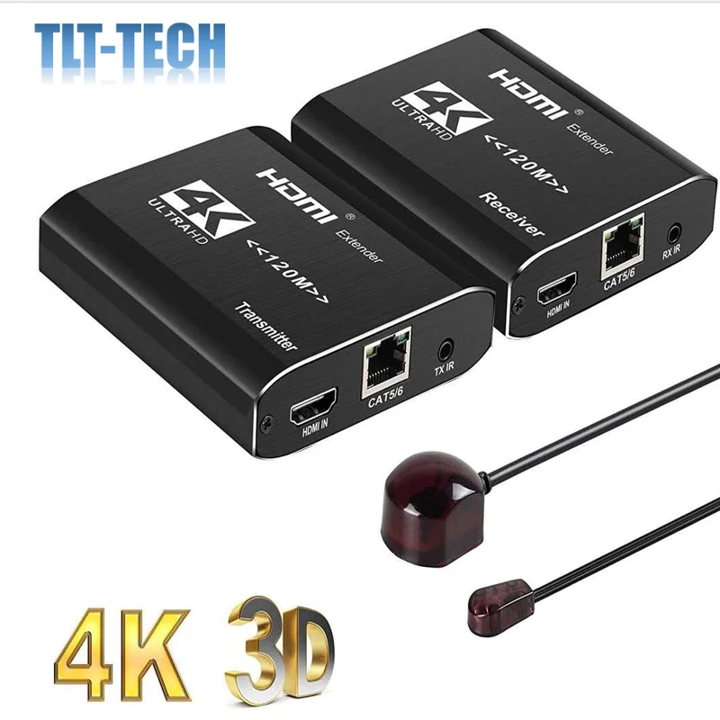 120 м HDMI удлинитель 4K ИК-передатчик RJ45 с выходом из петли Каскадный более Cat6 для