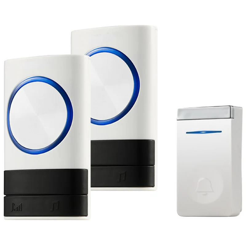 

ABKT-New Wireless Doorbell No Battery Waterproof Eu Plug Led Light 150M Long Range Smart Door Bell 1 Button 2 Receiver