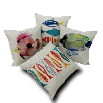 

Decorative throw pillow cover case The underwater world Marine life animals fish cotton linen cushion cover for sofa home 45x45
