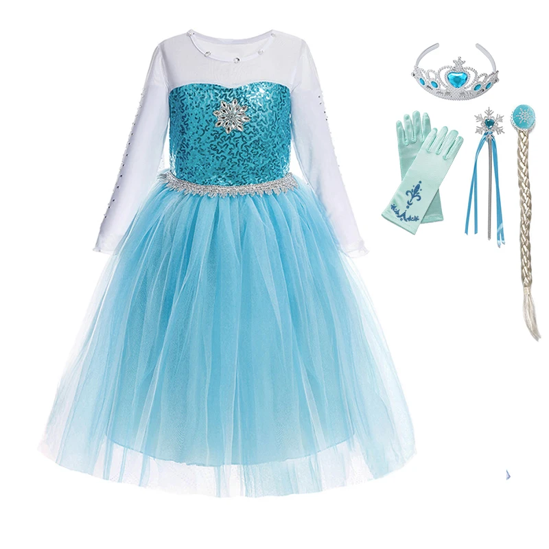 Платье Снежной Королевы Эльзы нарядное платье принцессы для девочек многослойный костюм с блестками, украшенный кристаллами, с накидкой, Детские вечерние платья на Хэллоуин для косплея Elza