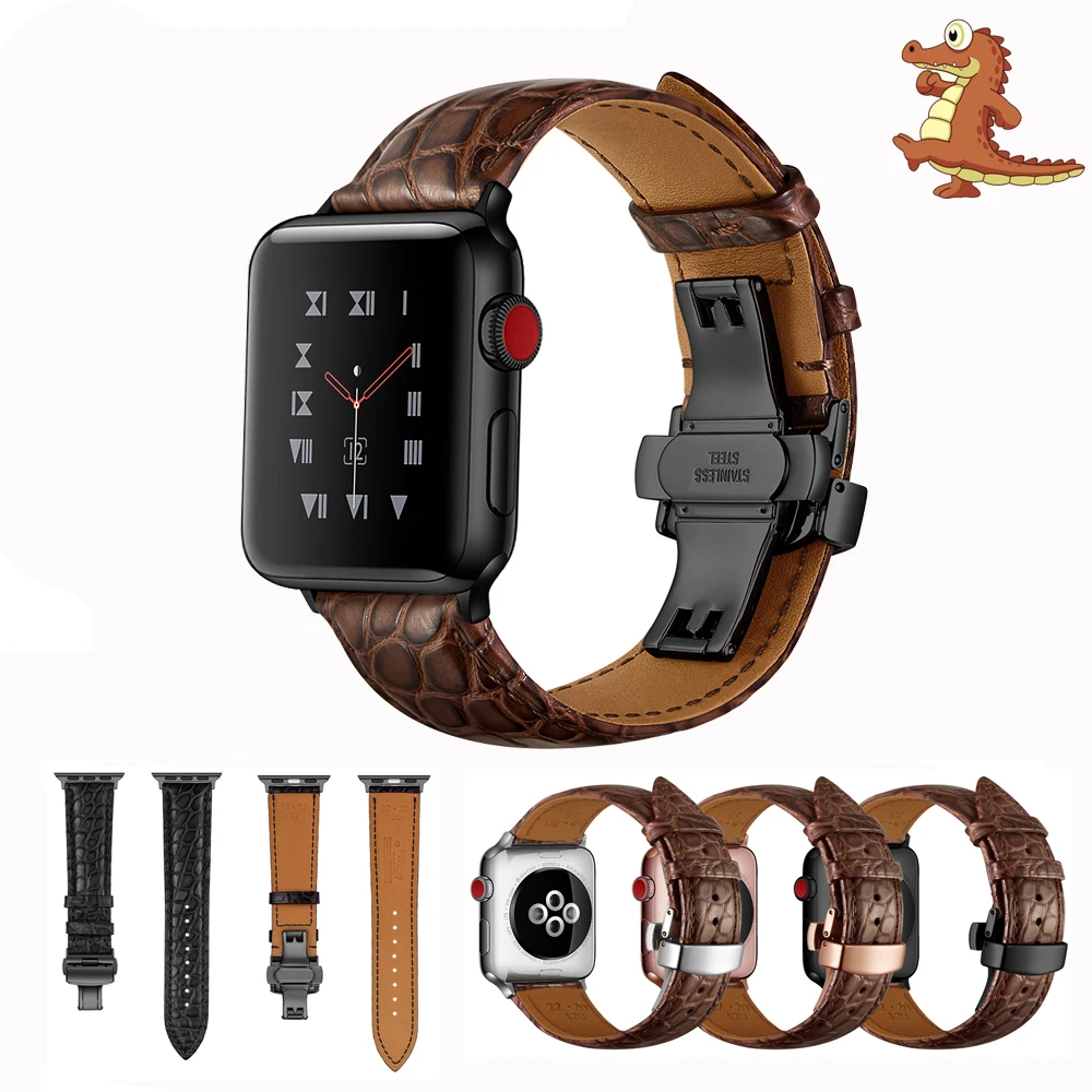 Ремешок из кожи аллигатора для Apple watch 6 SE 5 4 band 44 мм 40 iwatch series 3 2 42 38 мм|Ремешки часов|
