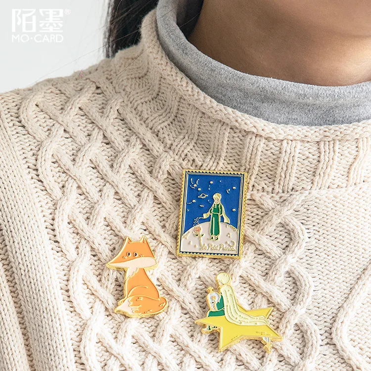 Le Petit Prince серия металлический бейдж с держателем Kawaii Роза маленькая печать лиса