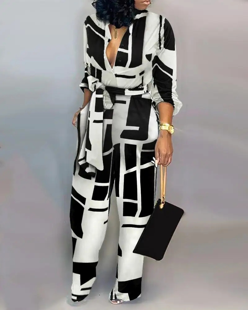 Women Sexy Black White Colorblocked Knotted Jumpsuit | Женская одежда