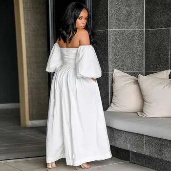 

Plus Size White Loose Casual Romper Women Sexy Wide Leg Bodysuit Off Shoulder Elegant Jumpsuit Overall