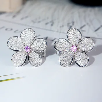 

New Fashion Exaggerated Big Flower Stud Earrings for Women 925 Silver Luxury White Zircon Stone Elegant Temperament Earrings