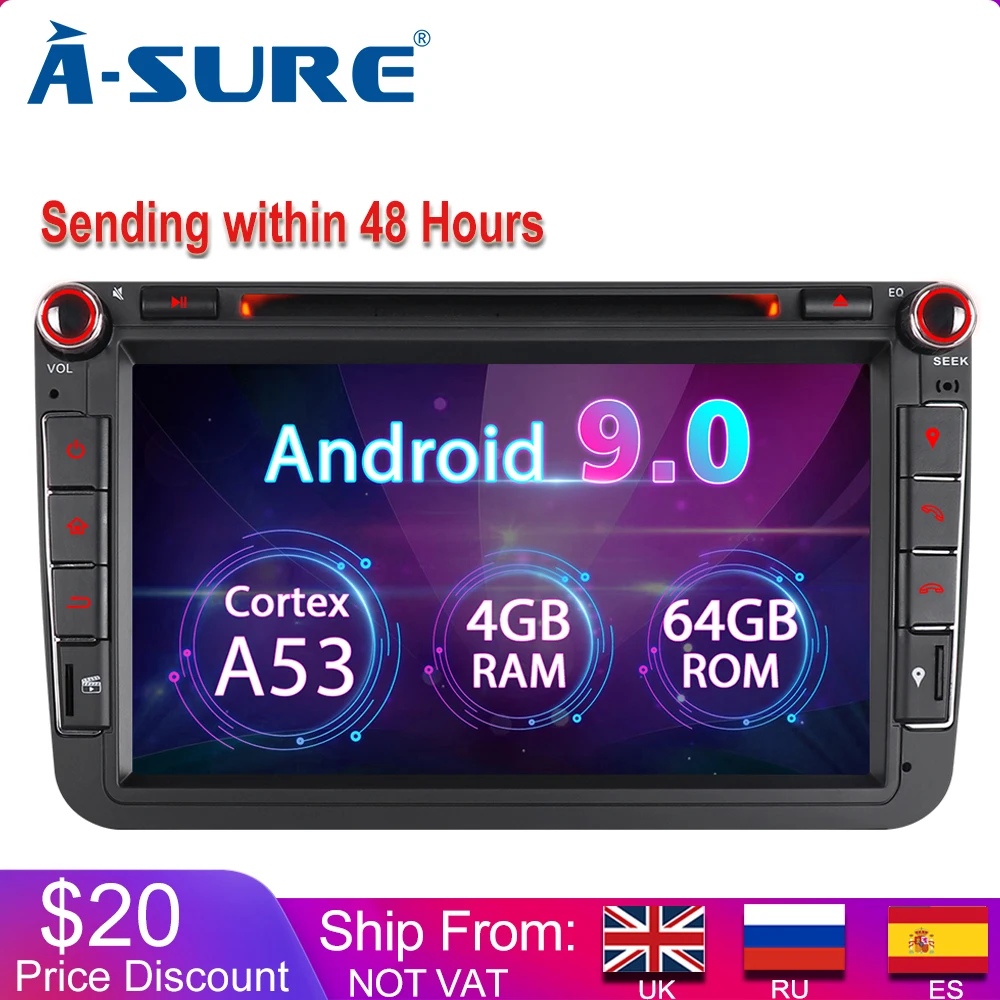 A-Sure 2 Din 8 Core 4G ram Android 9,0 радио gps dvd Navi для Volkswagen VW GOLF MK5 MK6 PASSAT B6 TOURAN Polo Tiguan SEAT SKODA