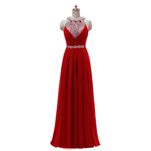 Женские свадебные вечерние шифоновые длинные свадебные платья на бретельках - Цвет: red