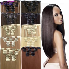 24 дюйма шелковистые прямые синтетические волосы на 16 клипсах для наращивания волос для женщин высокотемпературные волоконные волосы
