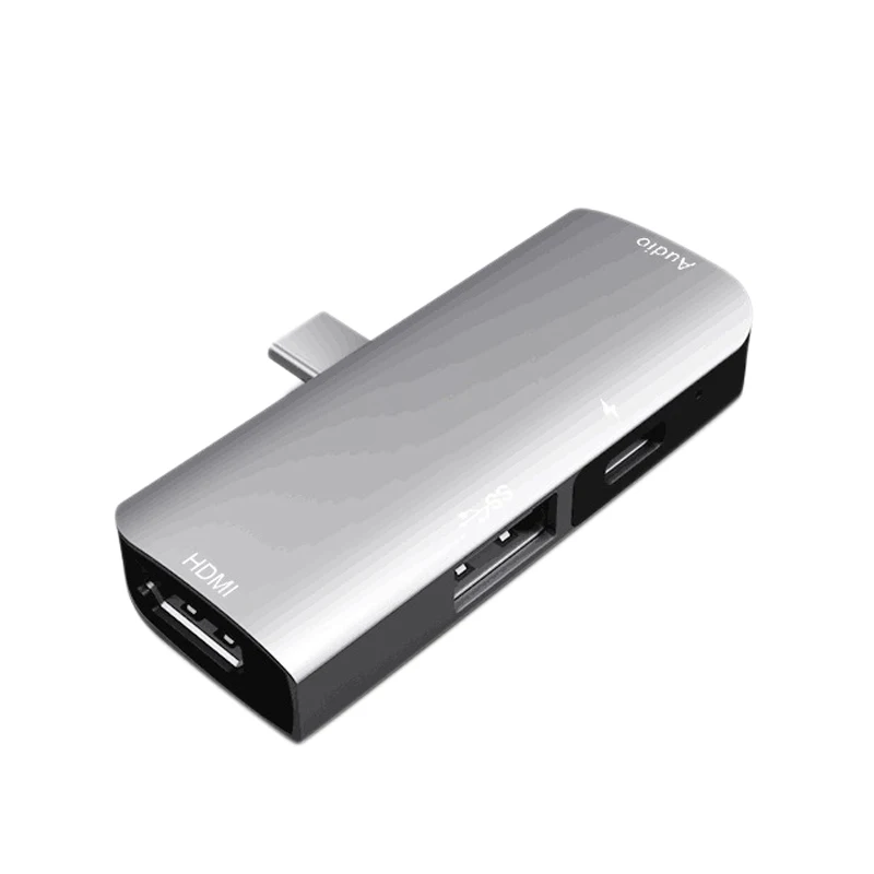 4-In-1 Type-C Adapter with Adjustable Volume 3.5mm Headphone PD Charging 4K HDMI Charger for 2018 iPad Pro Accessories - Цена: 