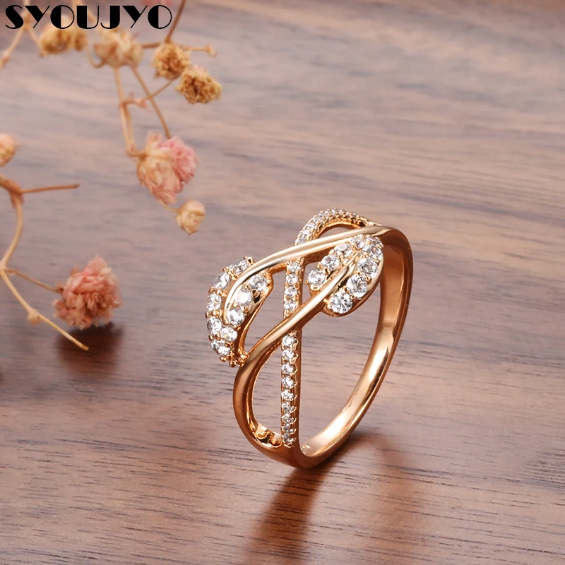Syoujyo Natural Elements 585 Anelli A Forma Di Foglia In Oro Rosa Per Donna Zircone Di Alta Qualità Con Regali Di Gioielli In Cristallo Vivido