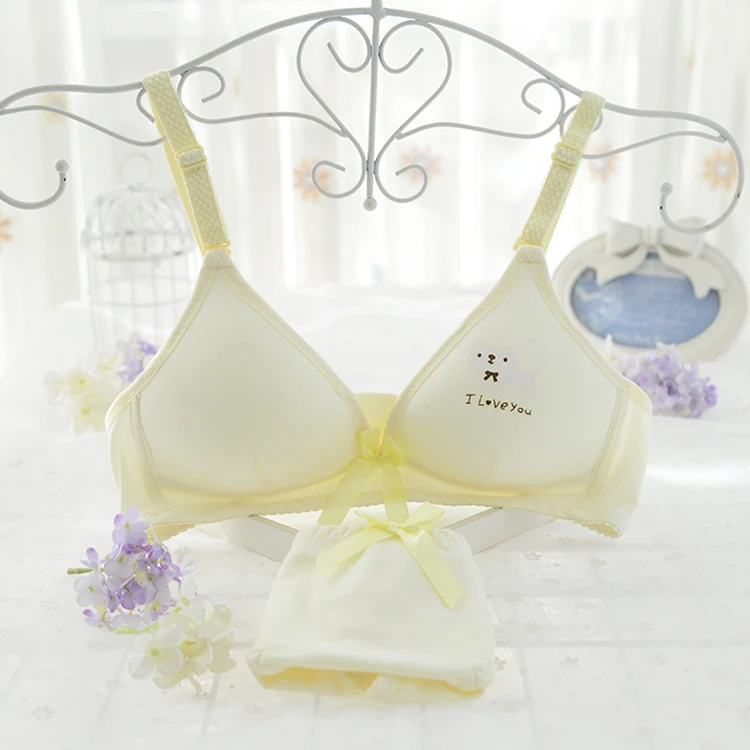 Famli/высококачественное хлопковое нижнее белье для девочек-подростков; комплект с бюстгальтером для маленьких девочек; Спортивный бюстгальтер; нижнее белье для девочек с героями мультфильмов - Цвет: Цвет: желтый