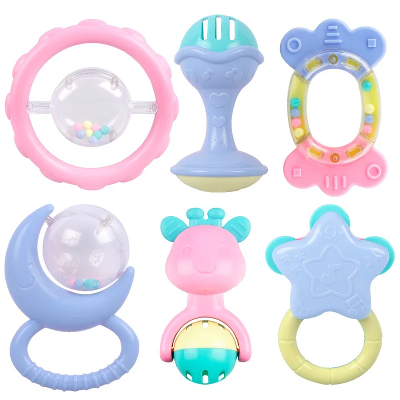 6pcs Baby Rattle Teether Toy Set Hanging Roll Bell Infants Sleeping Mobile Educational Toys - Цвет: 6pcs