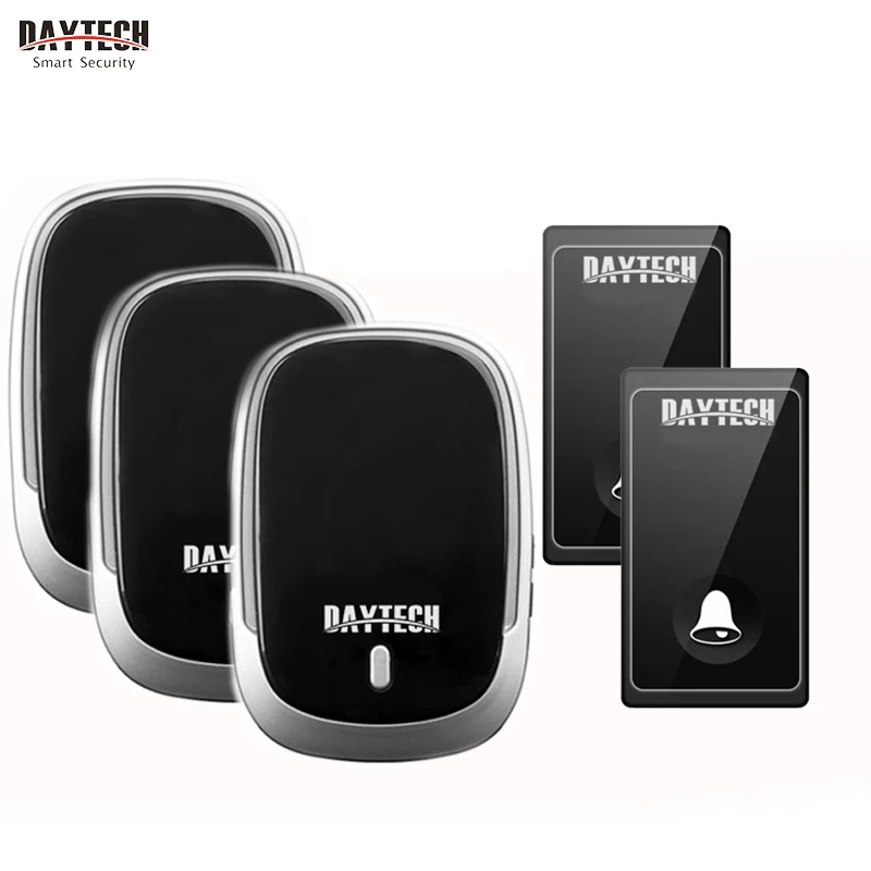 2 button 3 receiver DAYTECH дверной звонок Колокольчик для домашней безопасности Добро пожаловать автономный беспроводной дверной звонок Сигнализация светодиодный свет сенсорные кнопки - Цвет: 2 button 3 receiver