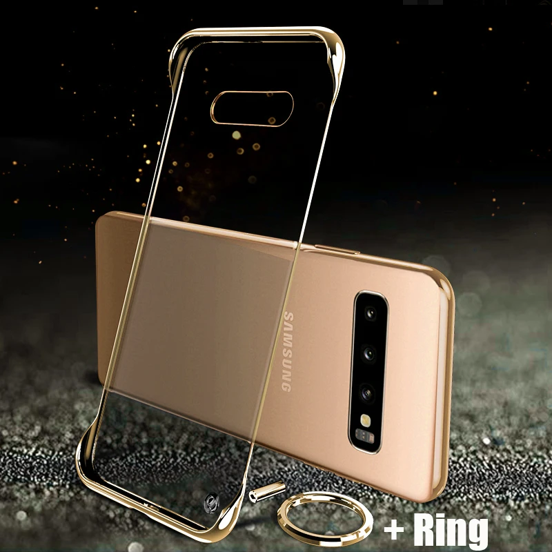 Чехол для samsung Galaxy S10 Note 10+ Plus A10 A30 A20 A70 A7 A50 покрытие прозрачное Безрамное жесткое покрытие из поликарбоната кольцо на палец - Цвет: ZGold