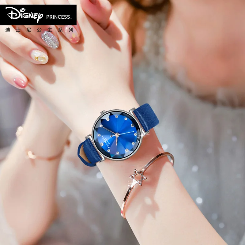 Бренд disney женские модные наручные часы Кварцевые водонепроницаемые женские часы из натуральной кожи часы с бриллиантами