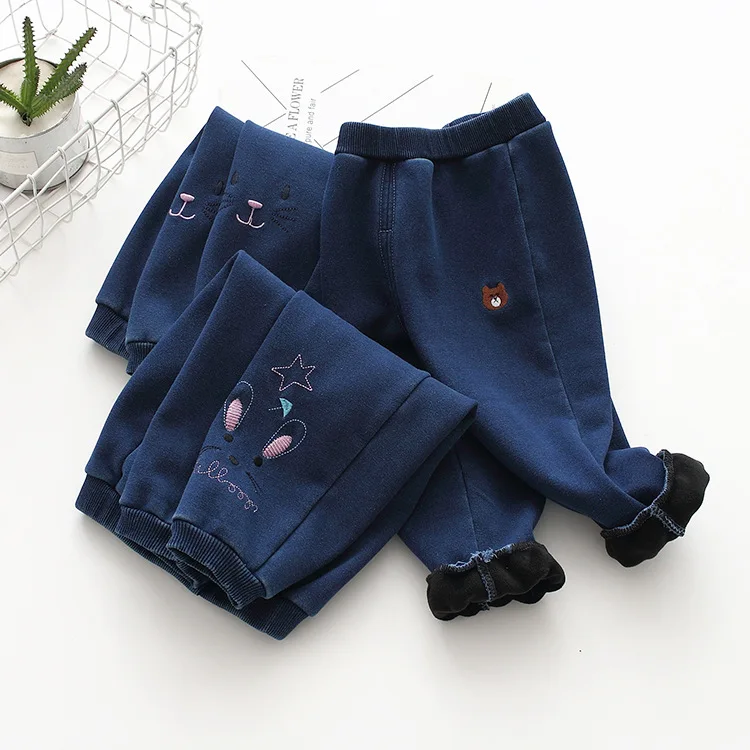 One-piece Velvet! Winter Men And Women Children Elasticity Cartoon Cowboy Casual Pants Small Can Open Files